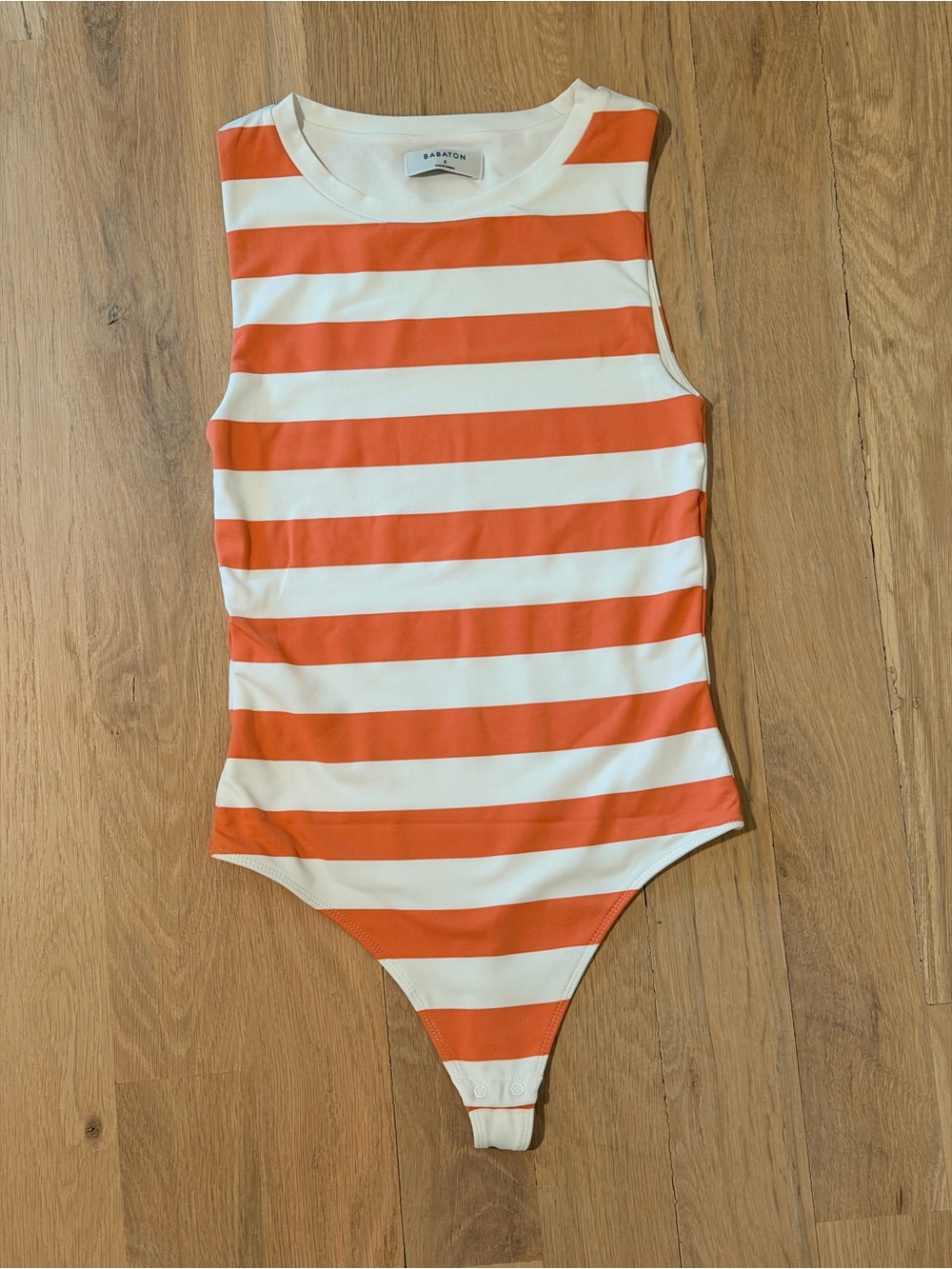 Aritzia Babaton Coral & White Striped Bodysuit - NWOT